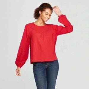 Universal Thread Red Yoke Textured Cotton Blouse